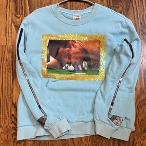 Queen Of Sparkles Blue Golf Sweatshirt with Happy Gilmore